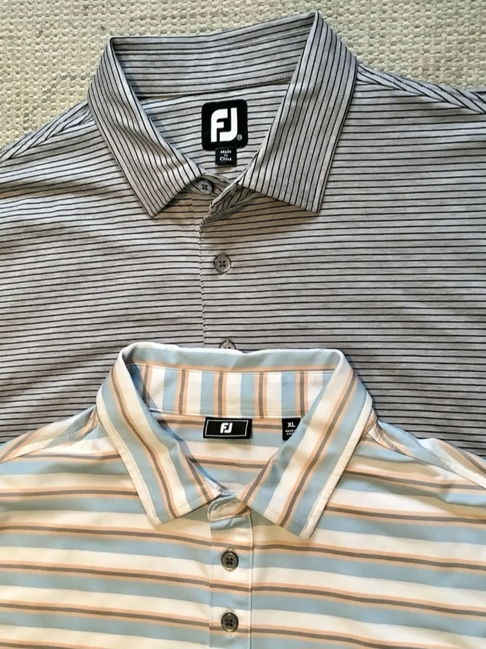 Pair of FootJoy Stripped Collared Golf Polo Shirts Men’s XL EUC - Picture 2 of 6